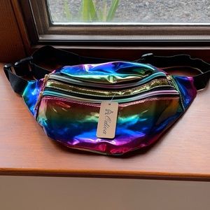 3 pocket rainbow metallic Fanny pack